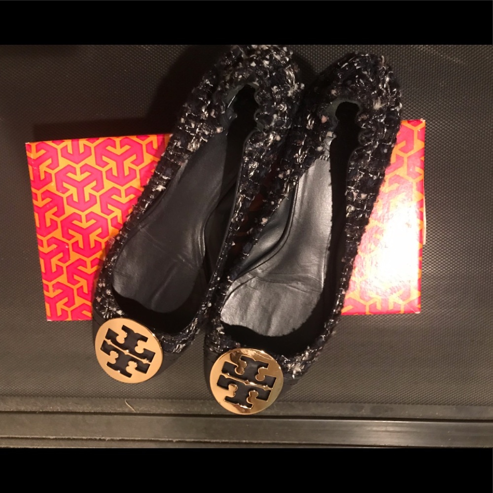 Navy tweed Tory Burch flats